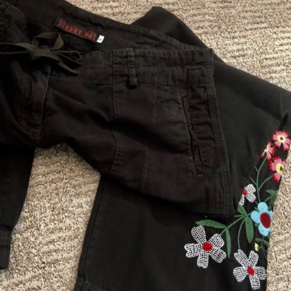 JOHNNY WAS Vintage Drawstring Embroidered Pants